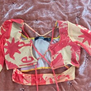 Jaded London Red and Cream Artistic Crop Top